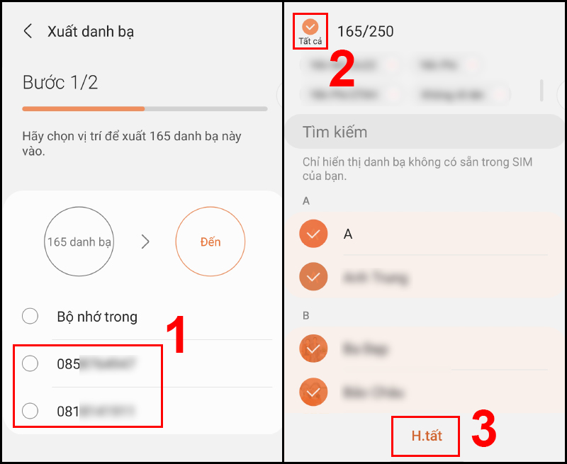 Chọn số điện thoại bạn muốn sao chép trên điện thoại Android